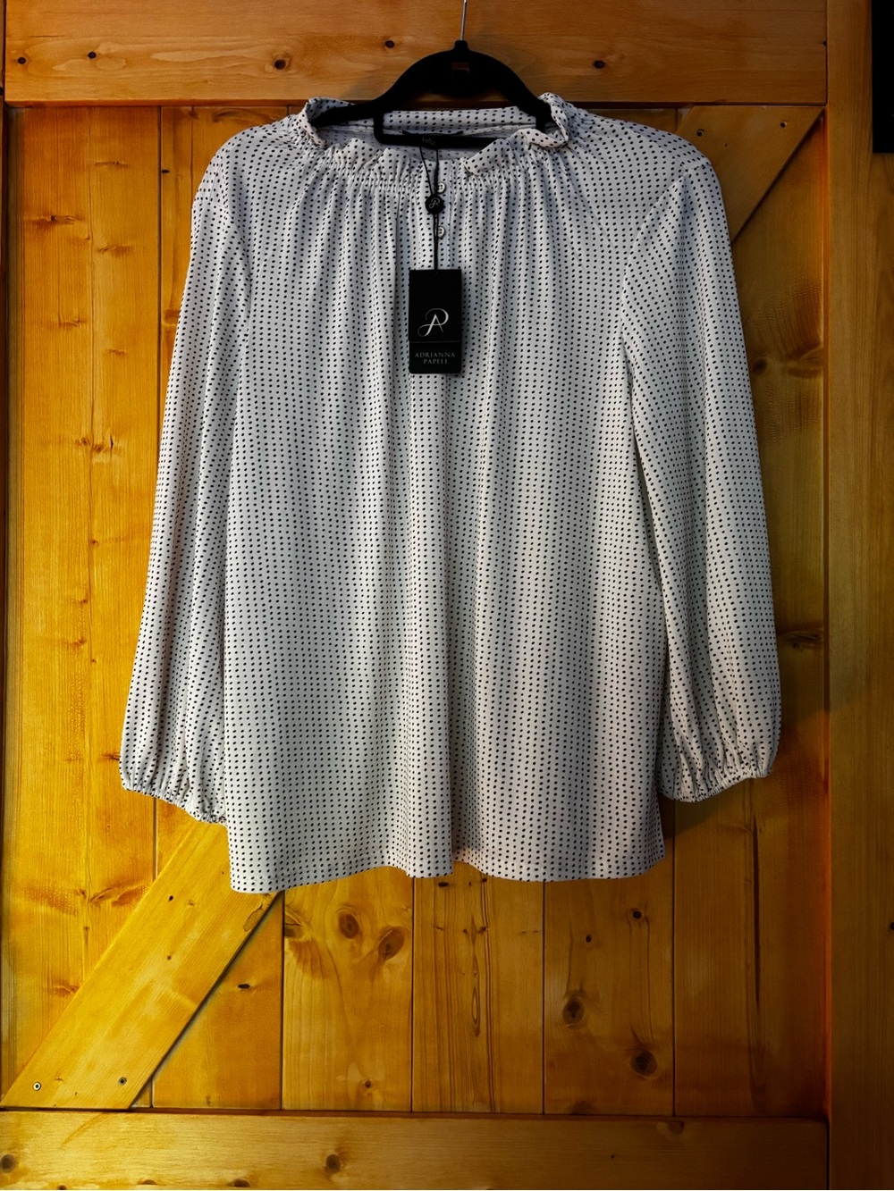 NWT-‎ Adrianna Papell Polka Dot Ruffle Neck Blouse - Size L - NWT